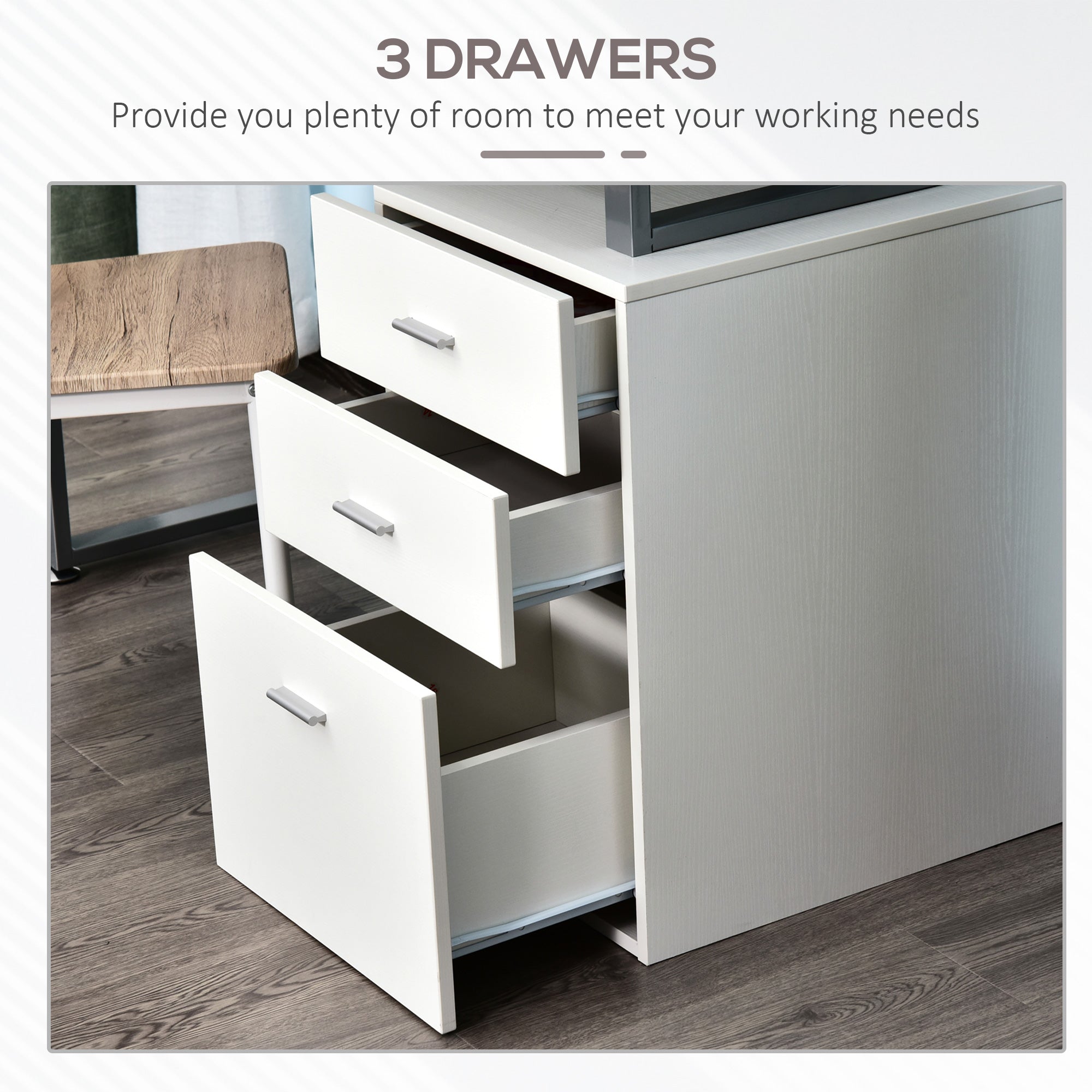 HOMCOM 47" White Computer Desk - Versatile Writing Table Workstation with Reversible File Drawers & Metal Frame 