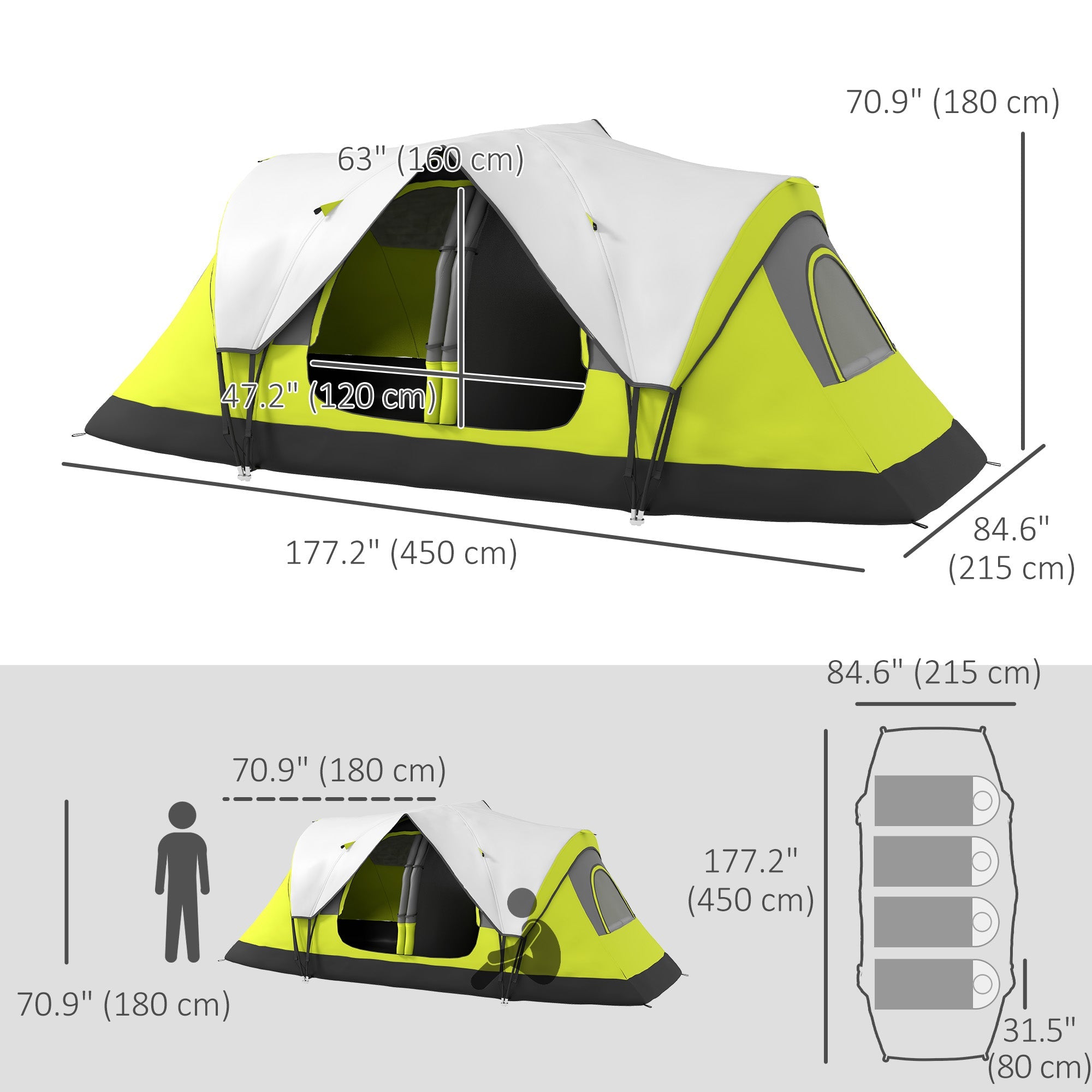 Outsunny Camping Tent for 6-8 Man with 2000mm Waterproof Rainfly and Carry Bag for Fishing Hiking Festival, Green 
