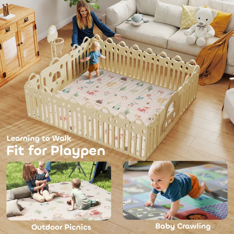Qaba Foldable Baby Play Mat Double-Sided, Reversible Foam Soft Crawling Mat for Toddlers, for Bedroom, Nursery and Playroom