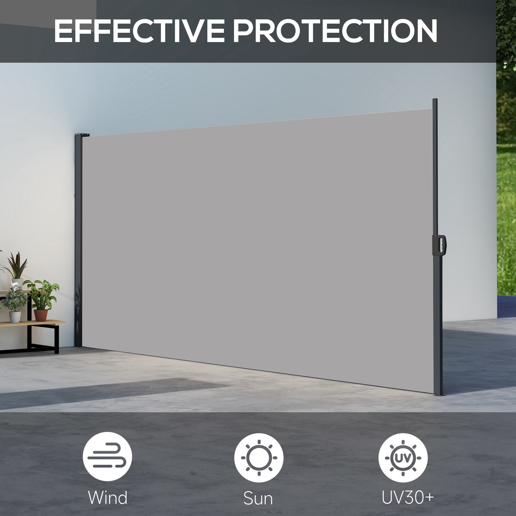 Outsunny 13' x 6' Retractable Side Awning, Outdoor Privacy Screen for Garden, Hot Tub, Balcony, Terrace, Pool, Light Grey 