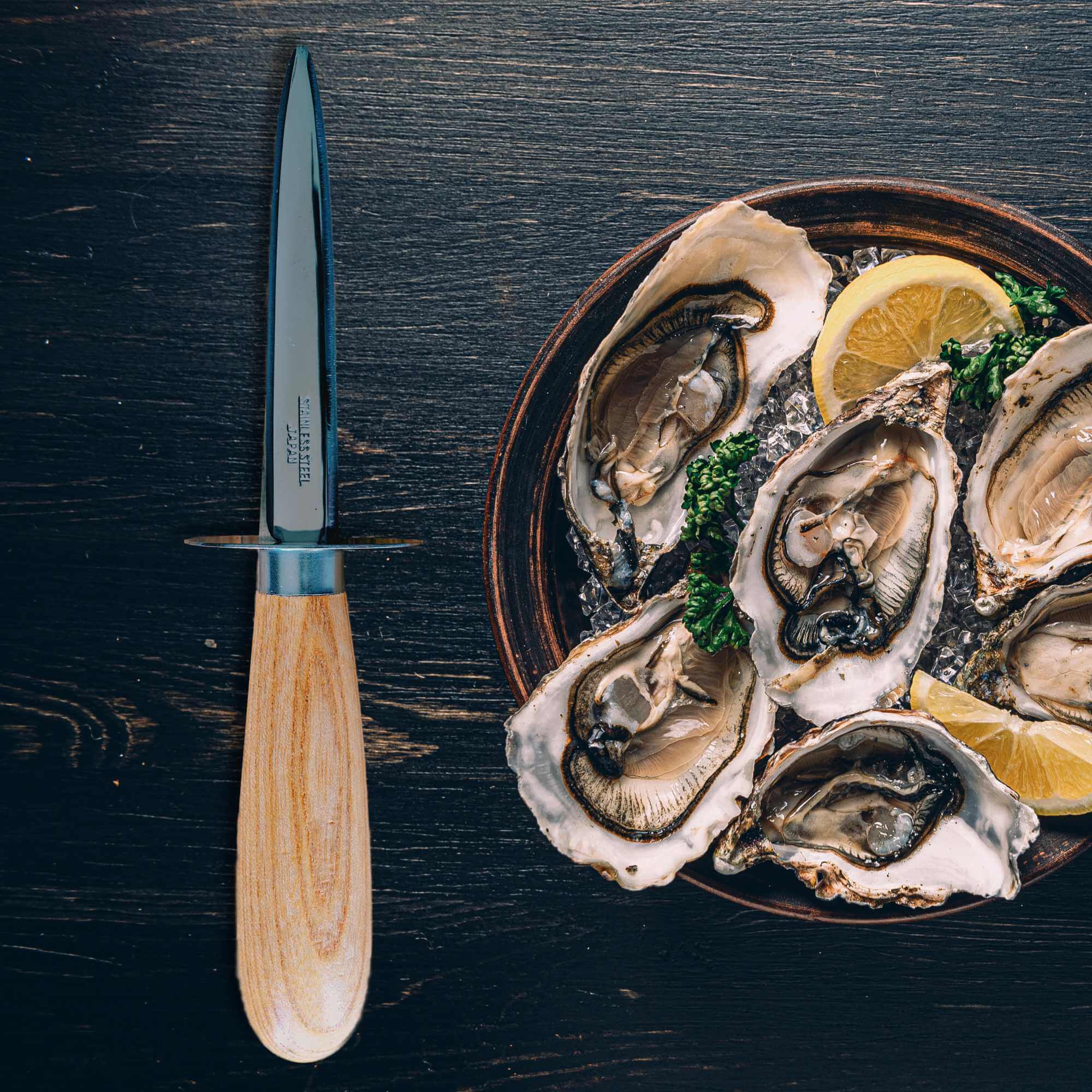 Ginza Steel | Oyster Knife Stainless Steel Wood handle 205mm 