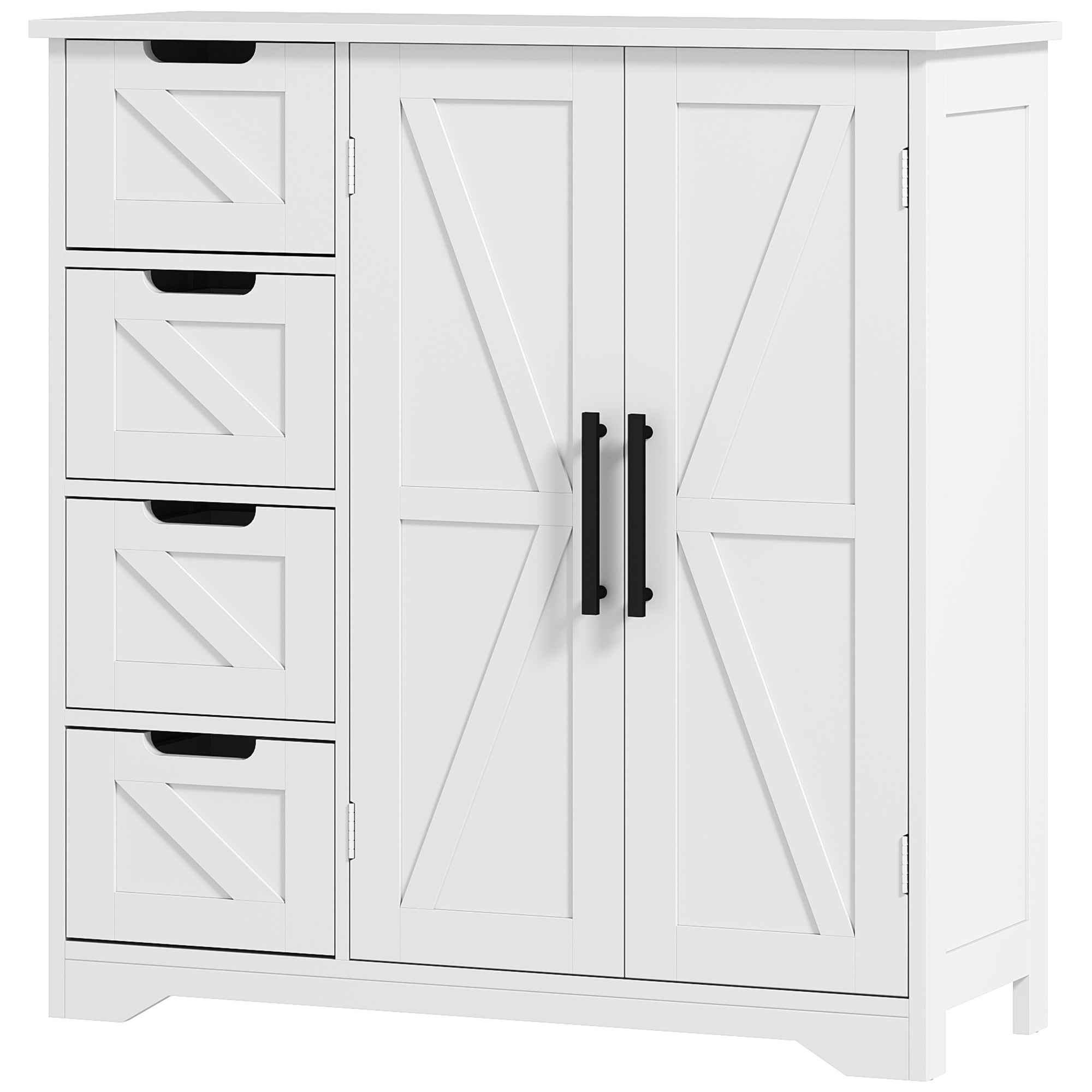 HOMCOM Bathroom Floor Cabinet, Farmhouse Bathroom Storage Cabinet with Adjustable Shelf, White 