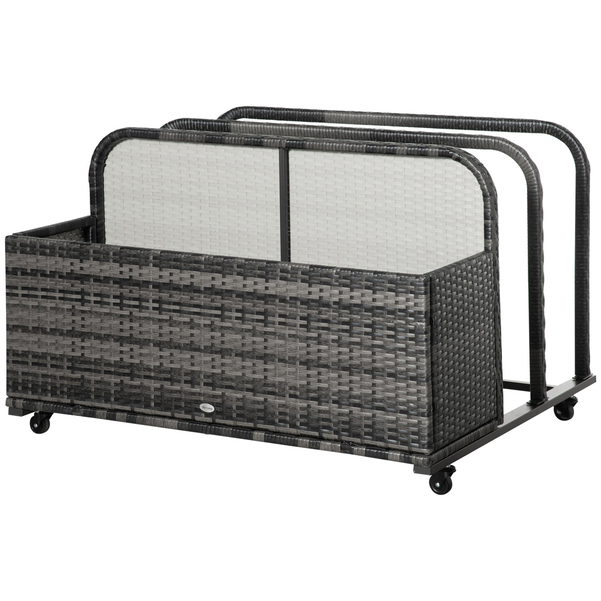Outsunny Rattan Wicker Pool Storage Organizer Rolling for Floats Noodles Paddles Balls Towels Accessories Grey 