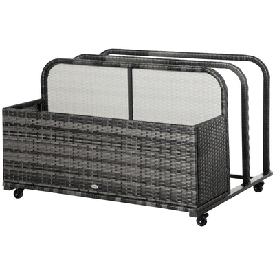 Outsunny Rattan Wicker Pool Storage Organizer Rolling for Floats Noodles Paddles Balls Towels Accessories Grey 