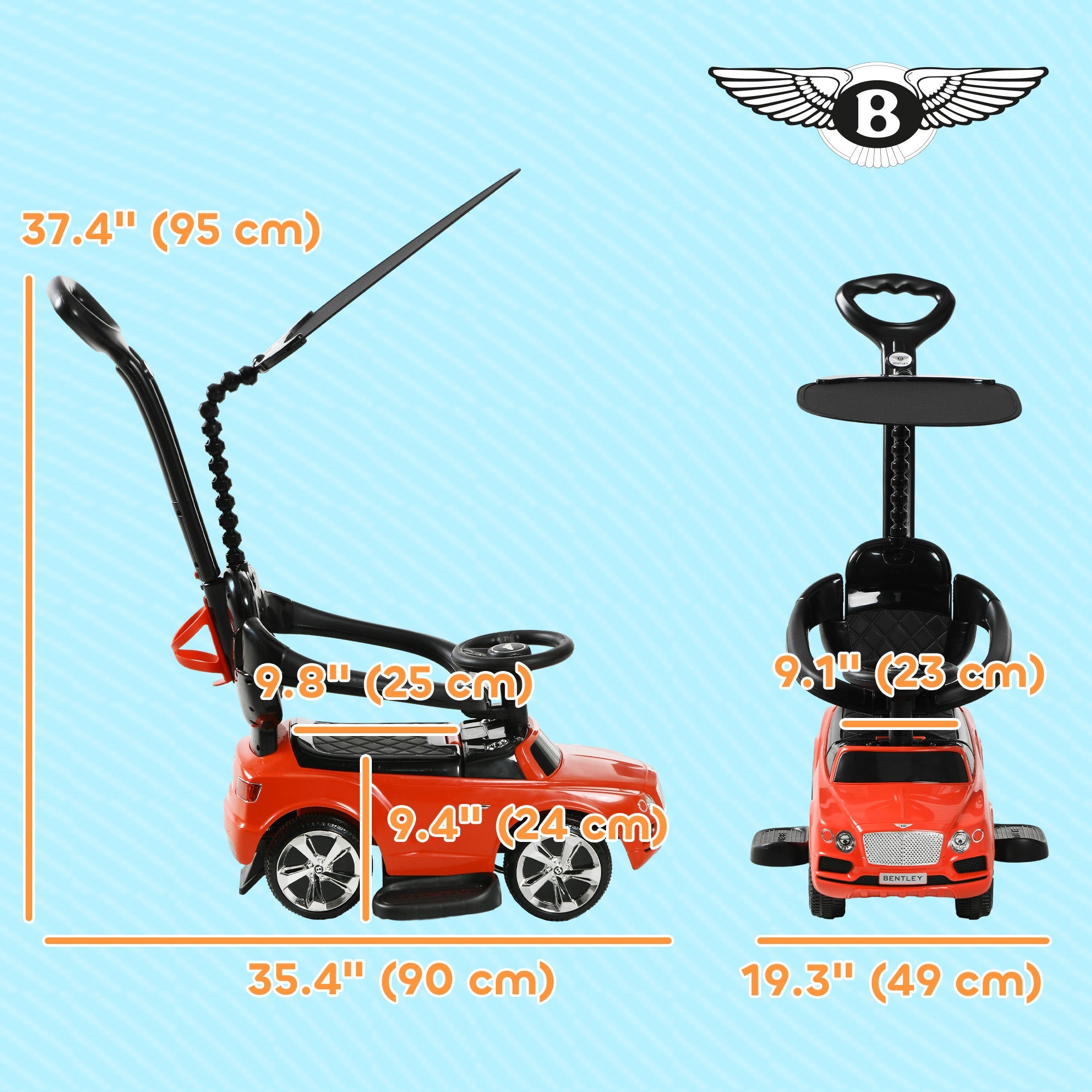 Qaba Bentley Bentayga Licensed Push Car, 3 in 1 Kids Ride on Car Foot to Floor w/ Music Horn, Red 