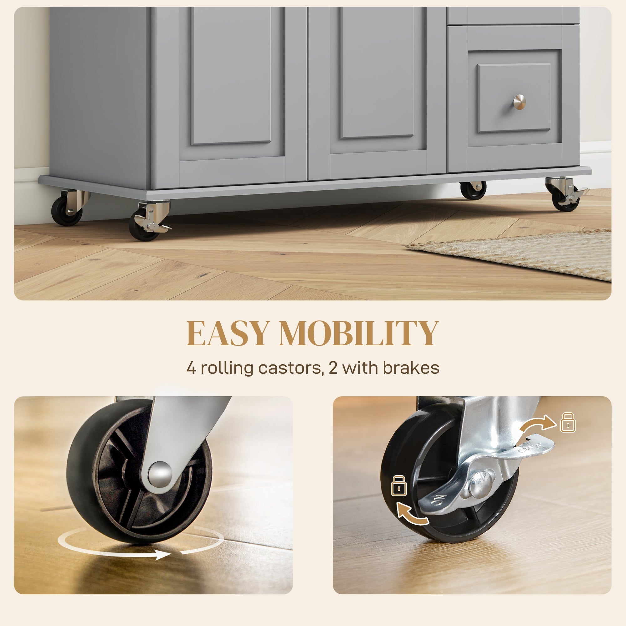 HOMCOM Kitchen Island on Wheels, Kitchen Cart with Drop Leaf, Drawers, Grey 