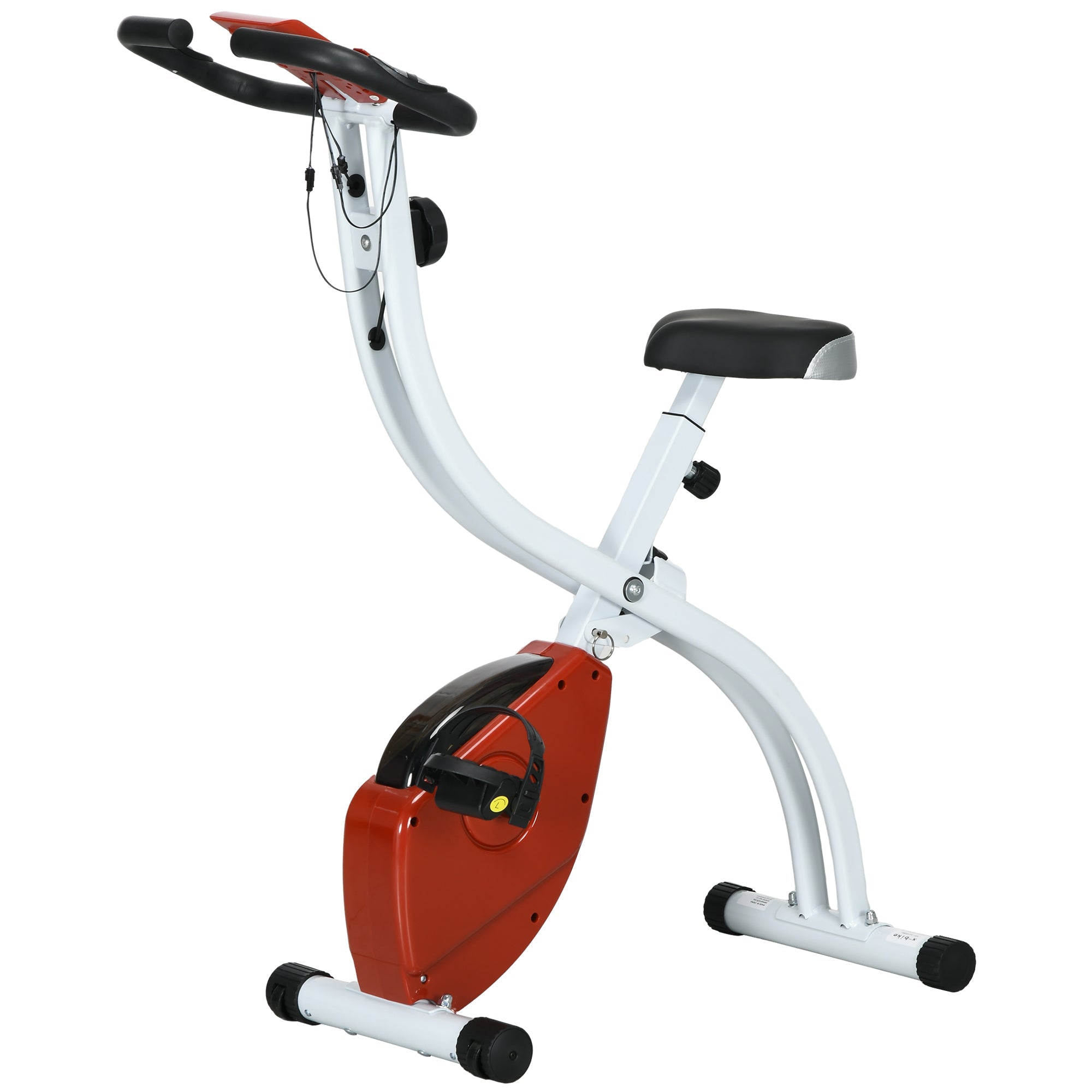 Soozier Foldable & Quiet Exercise Bike with 8-Level Magnetic Resistance, Pulse Sensor, Wheels and LCD Monitor, Red 