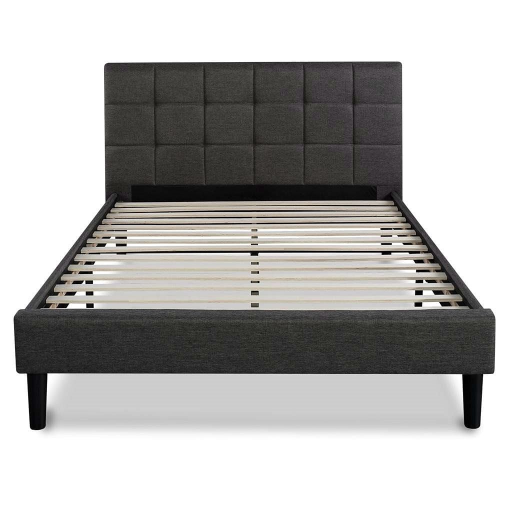 King size Dark Grey Upholstered Platform Bed with Headboard - Free Shipping