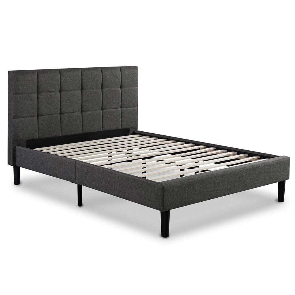 King size Dark Grey Upholstered Platform Bed with Headboard - Free Shipping