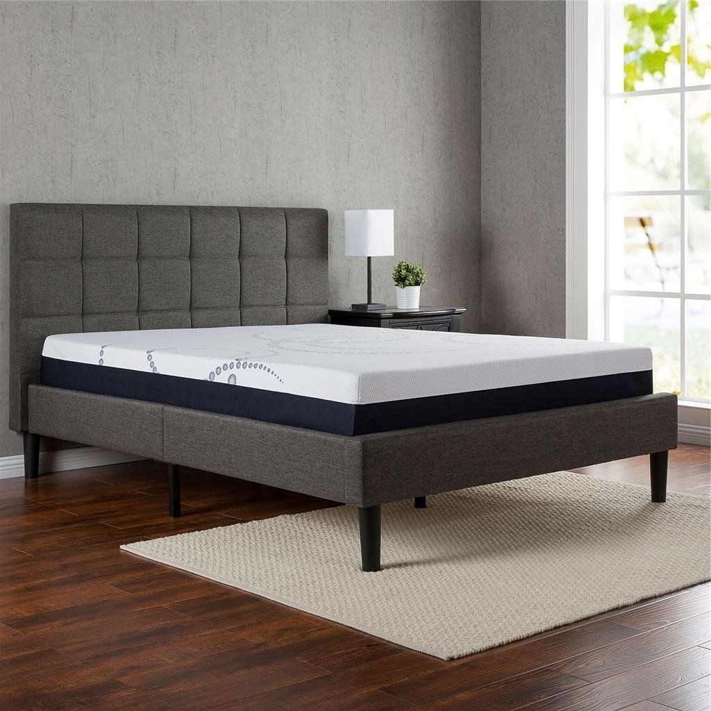 King size Dark Grey Upholstered Platform Bed with Headboard - Free Shipping