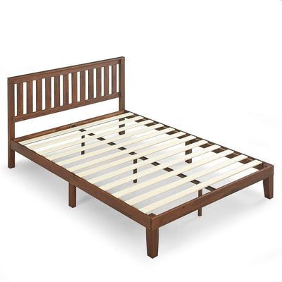 King size Solid Wood Platform Bed Frame with Headboard in Espresso Finish - Free Shipping 