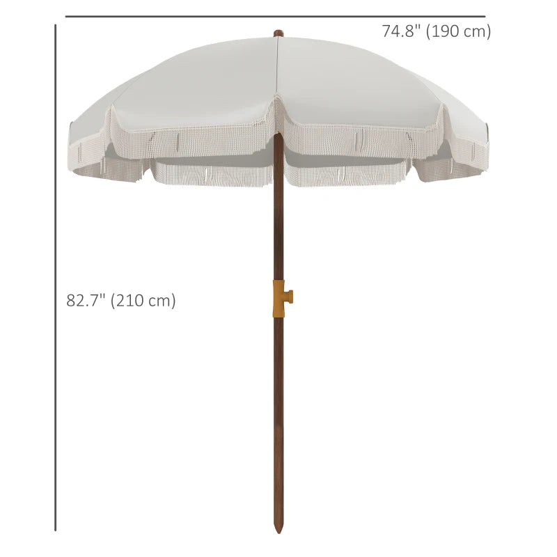 6.2' Beach Umbrella for Travel, Vent, Ruffles, Carry Bag, Portable Outdoor Umbrella for Garden, Light Grey
