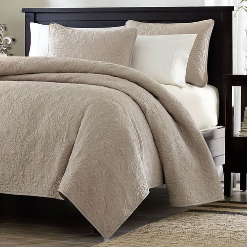 Full / Queen size Khaki Light Brown Tan Coverlet Quilt Set with 2 Shams - Free Shipping