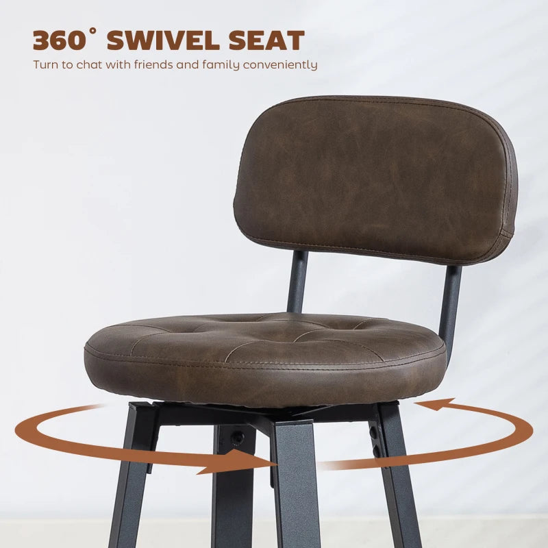 Bar Stools Set of 2, Upholstered Breakfast Bar Chairs with Footrest and Backrest for Kitchen Counter, Brown