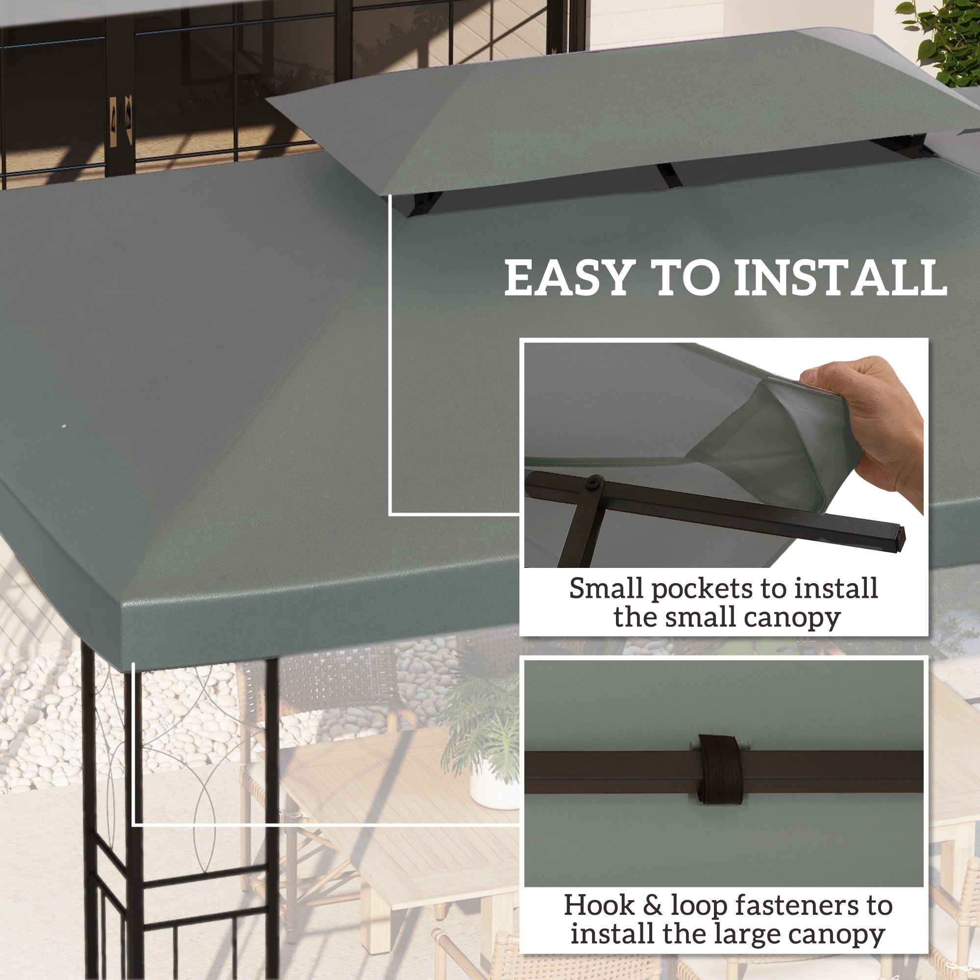 Outsunny 13' x 10' Gazebo Replacement Canopy 2 Tier Top UV Cover Pavilion Garden Patio Outdoor, Deep Grey (TOP ONLY) 