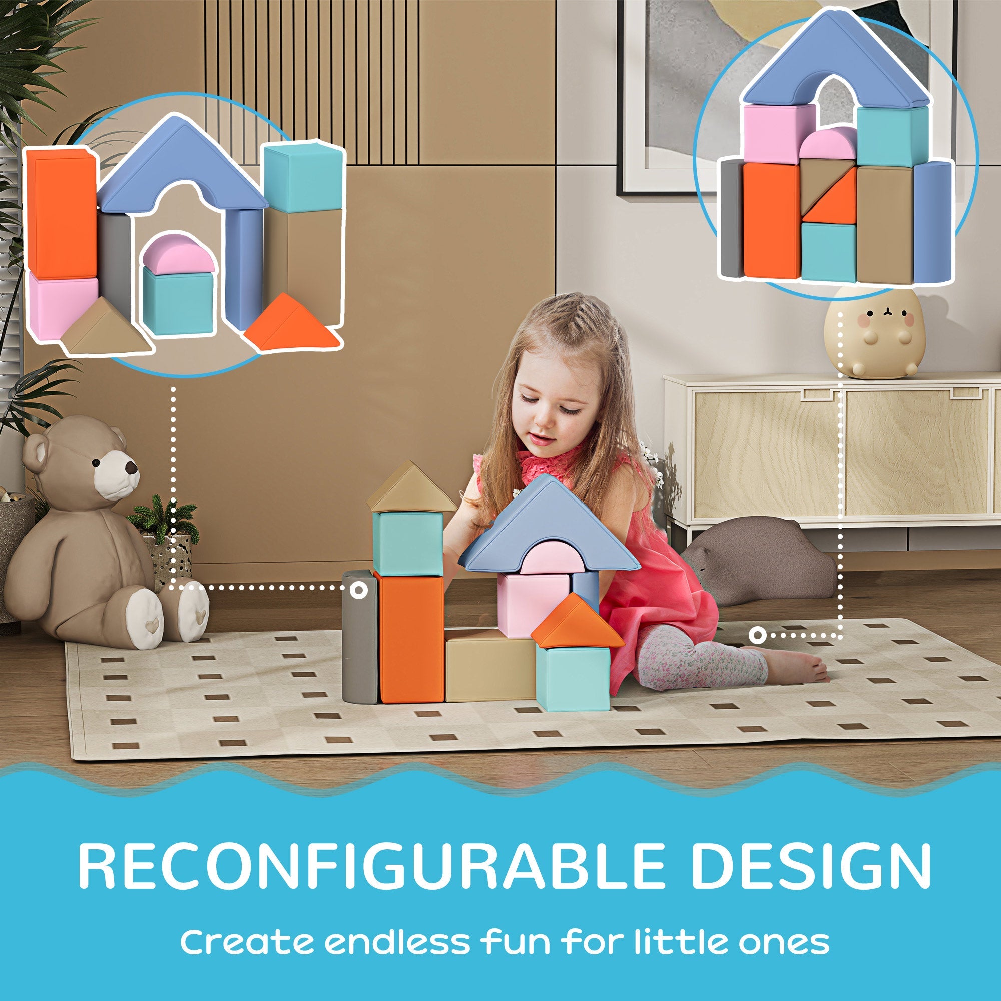 Qaba 11 Piece Soft Play Equipment for Kids 6-72 Months, Light Colour 