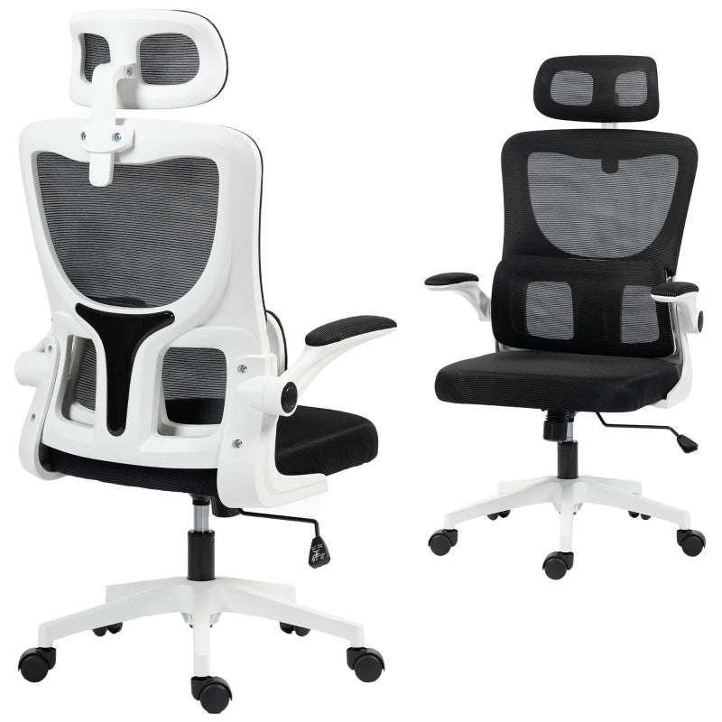 High Back Office Chair, Mesh Computer Desk Chair with Rotatable Headrest, Lumbar Back Support, Adjustable Height, Black