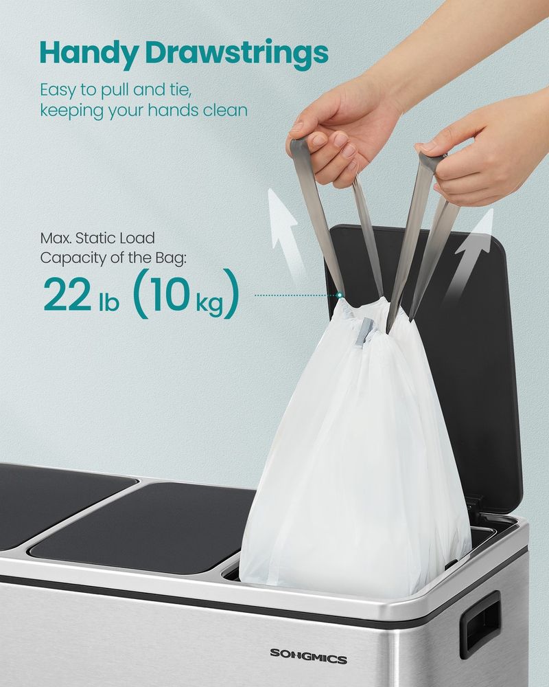 SONGMICS Drawstring Trash Bags, 5.3 Gallon (20 L), 160 Count, Heavy-Duty White Garbage Bags