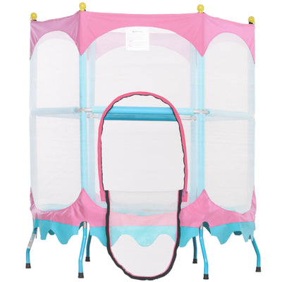 Qaba Trampoline for Kids, 4.6FT Mini Toddler Trampoline Indoor Outdoor with Handlebar, Safety Enclosure Net, Pink 