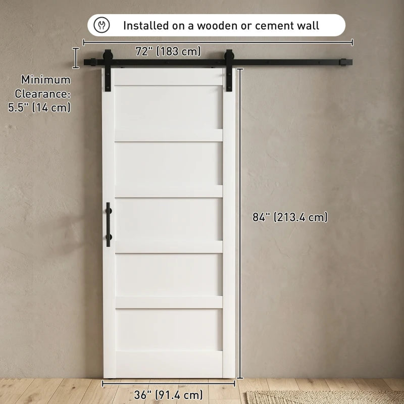 HOMCOM 36" x 84" Shaker Style Sliding Barn Door with Hardware Kit, Handle & Quiet Track System – White Wood Grain