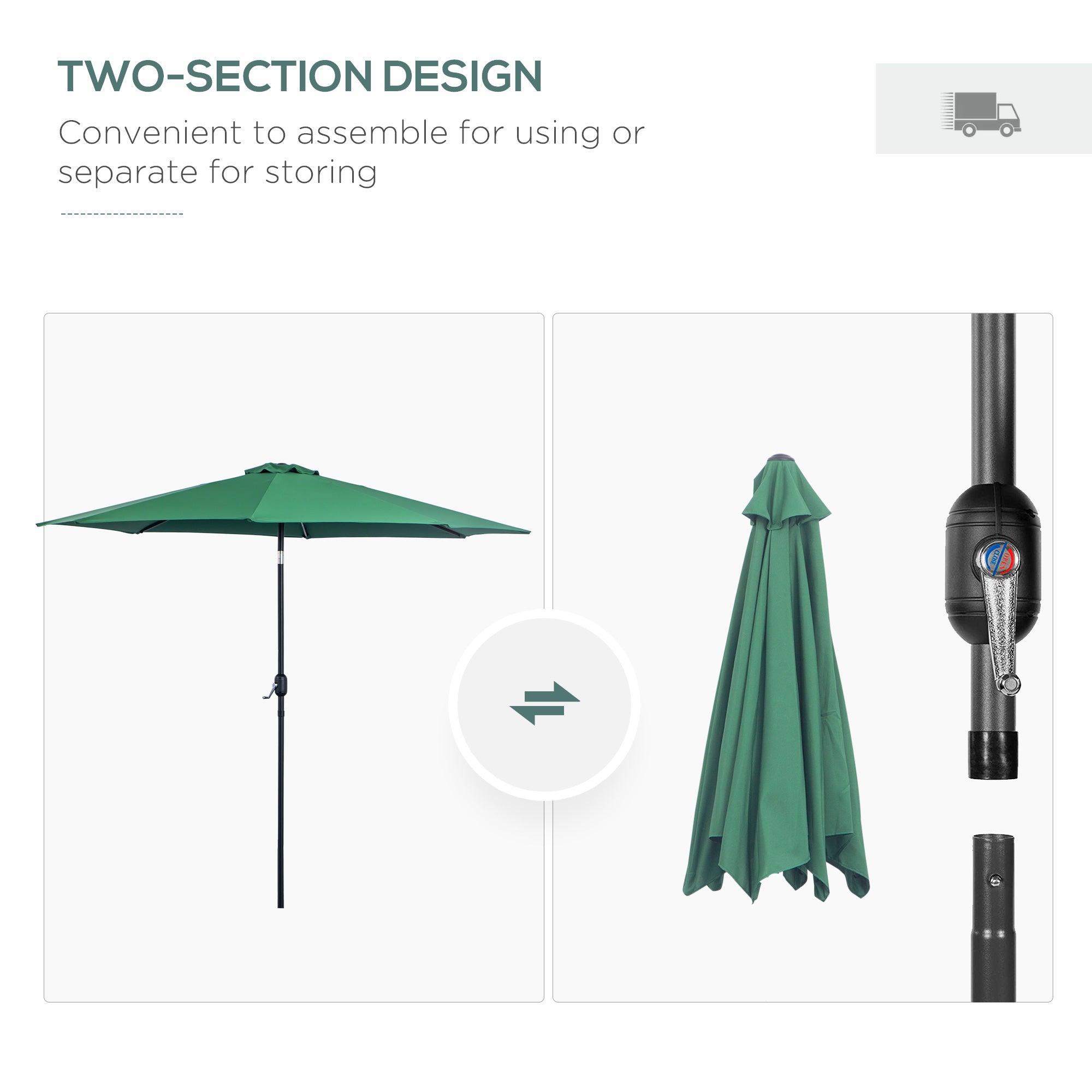 Outsunny Steel Frame Patio Parasol: 10'x 8' Round Market Garden Canopy for Outdoor, Green 
