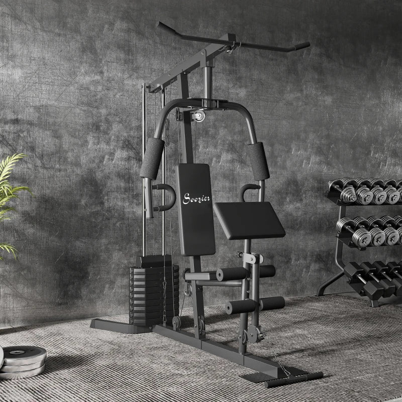 Soozier Multi-Exercise Home Gym Station with 99lbs Weight Stack, for Full Body Workout