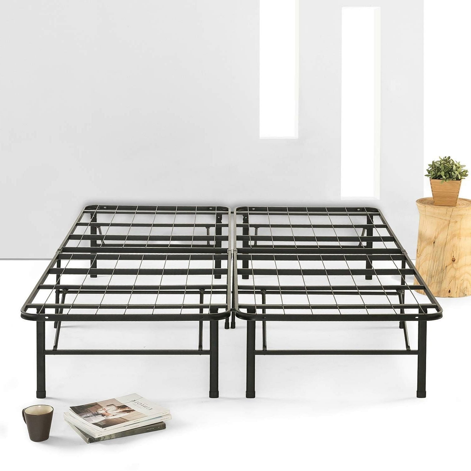 King size Folding Sturdy Metal Platform Bed Frame with Storage Space - Free Shipping