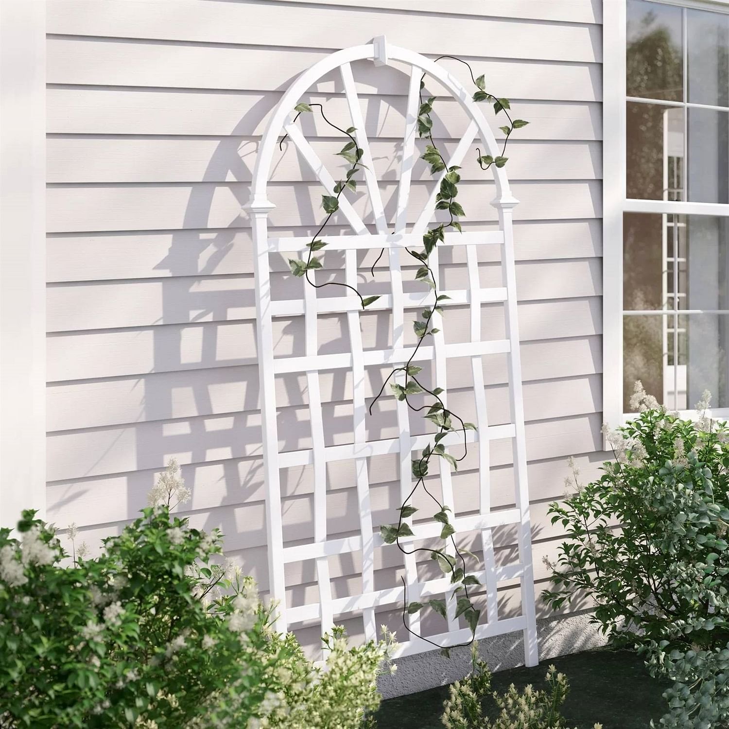 77-inch Outdoor White Vinyl Lattice Garden Trellis with Arched Top - Free Shipping