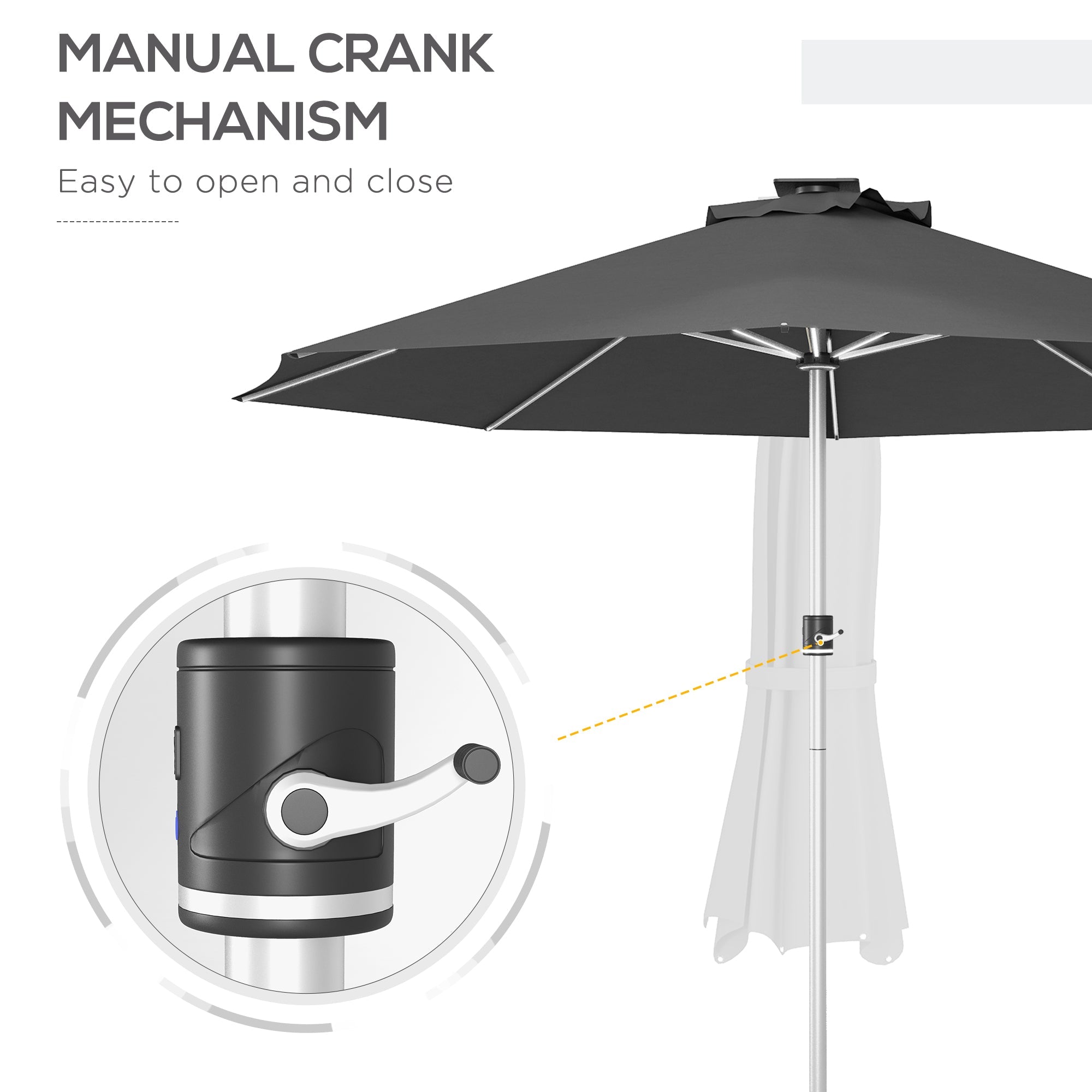 Outsunny LED Patio Umbrella, Lighted Deck Umbrella with 4 Lighting Modes, Solar & USB Charging, Charcoal Grey 