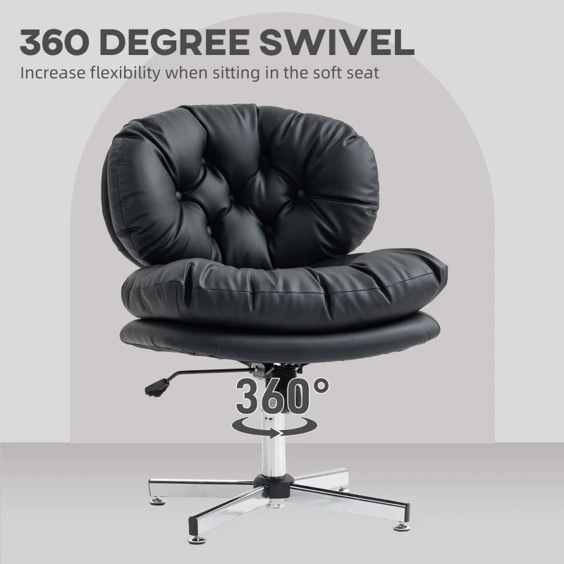 Computer Desk Chair, Armless Office Chair with Wide Padded Seat and Adjustable Height, Black