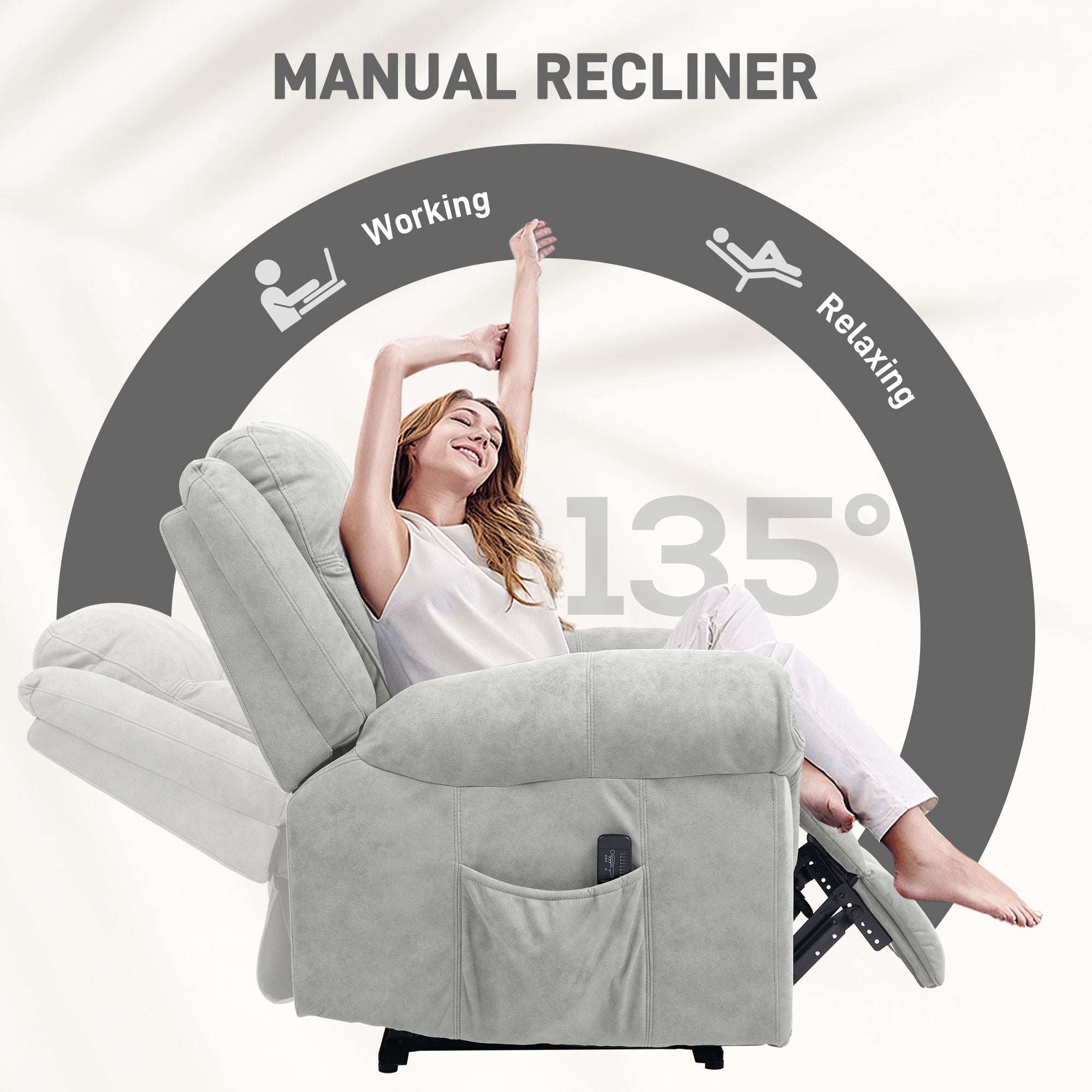 HOMCOM Manual Recliner Chair with Vibration Massage, Side Pockets, Microfibre Reclining Chair for Living Room, Grey 
