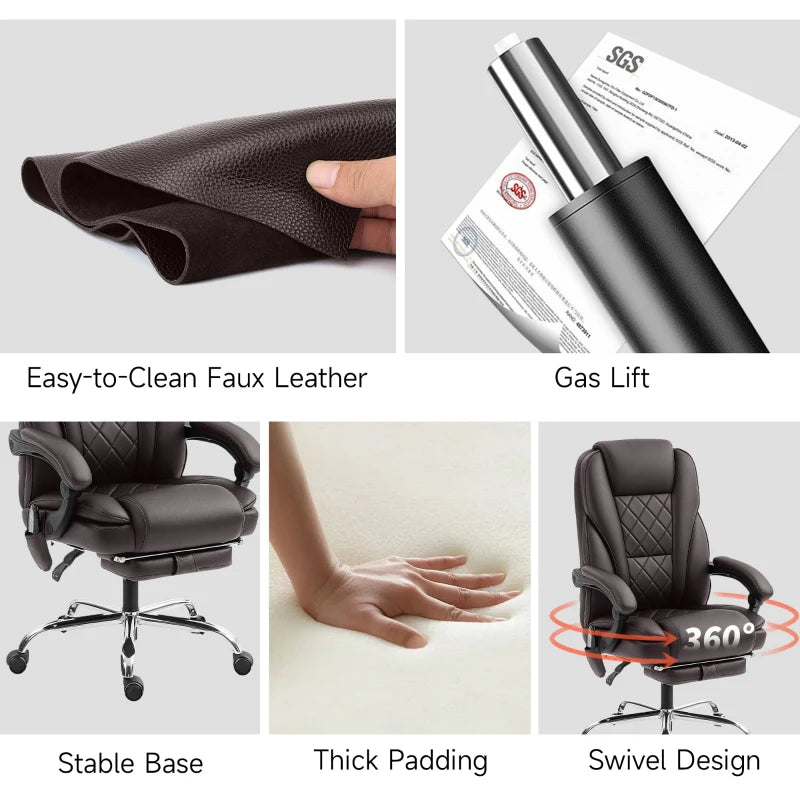 Massage Office Chair, Reclining Computer Chair with Adjustable Height and Footrest, Dark Brown