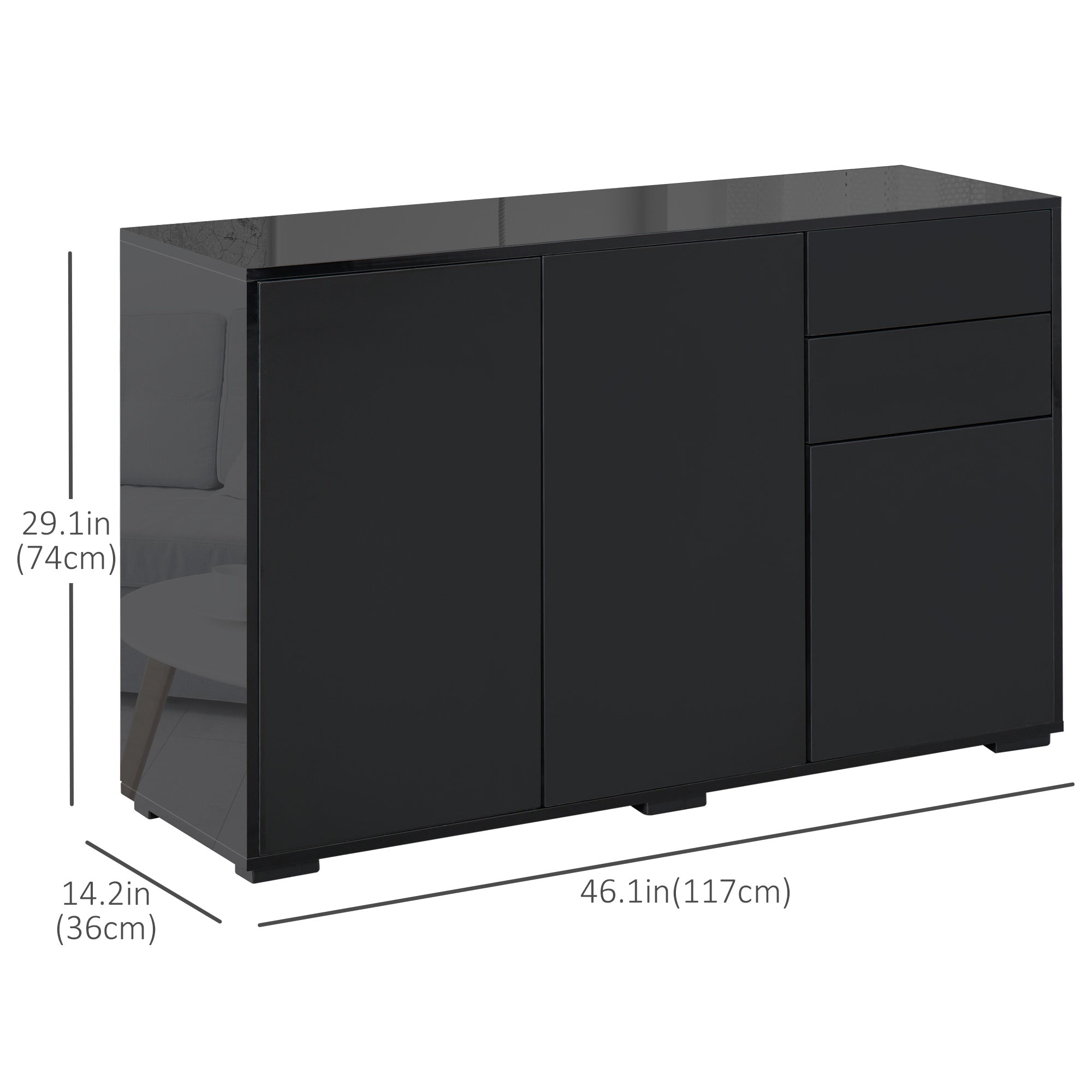 HOMCOM Modern Black Coffee Bar Cabinet: Bedroom & Living Room Sideboard with Push-Open Drawers for Streamlined Design 