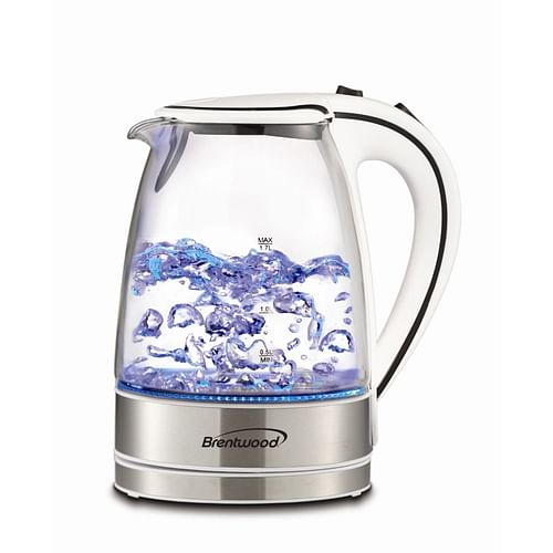 Brentwood 1.7L Tempered Glass Tea Kettle in White - Free Shipping 