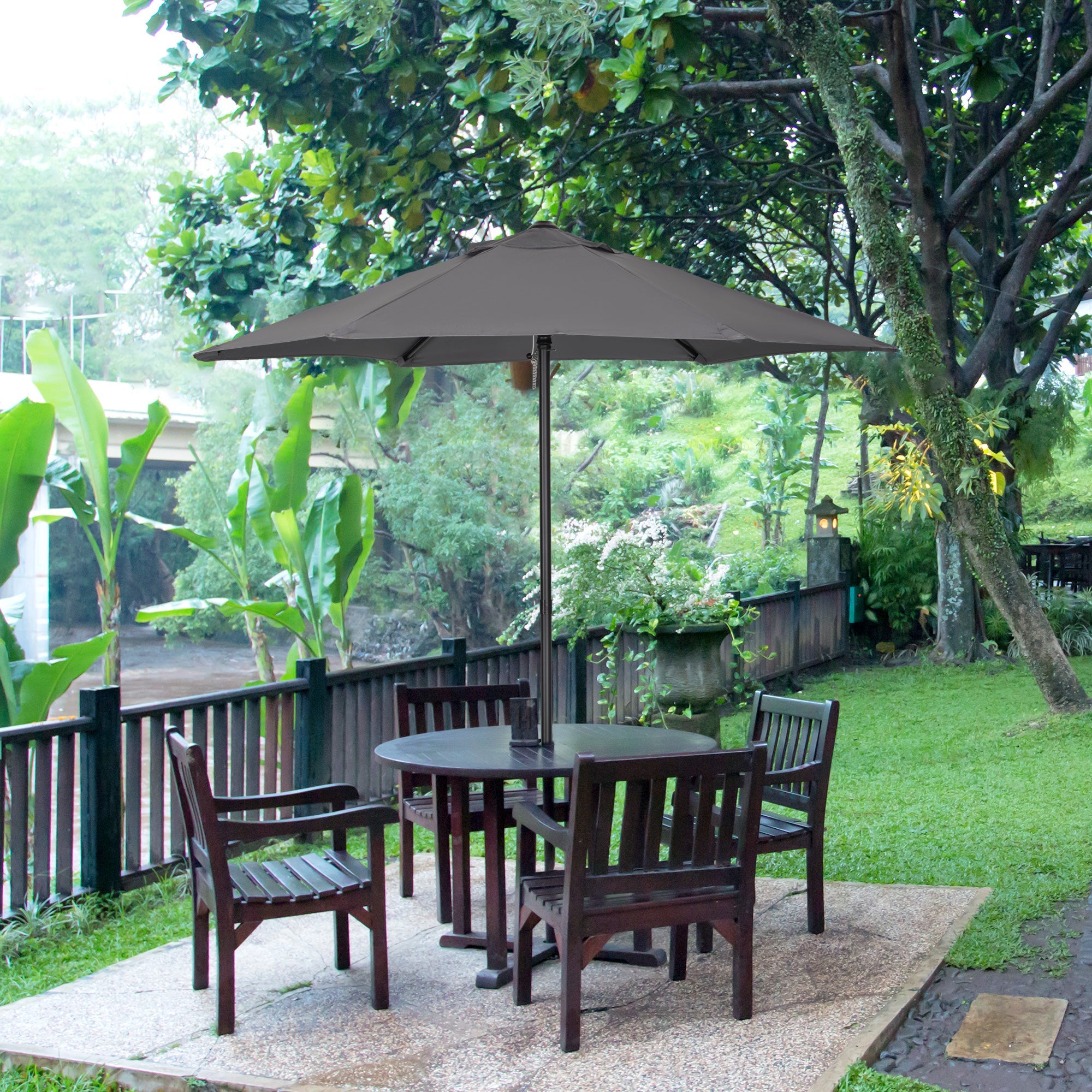 Outsunny 6.6FT Patio Umbrella, Outdoor Parasol with 6 Solid Ribs, Dark Grey 