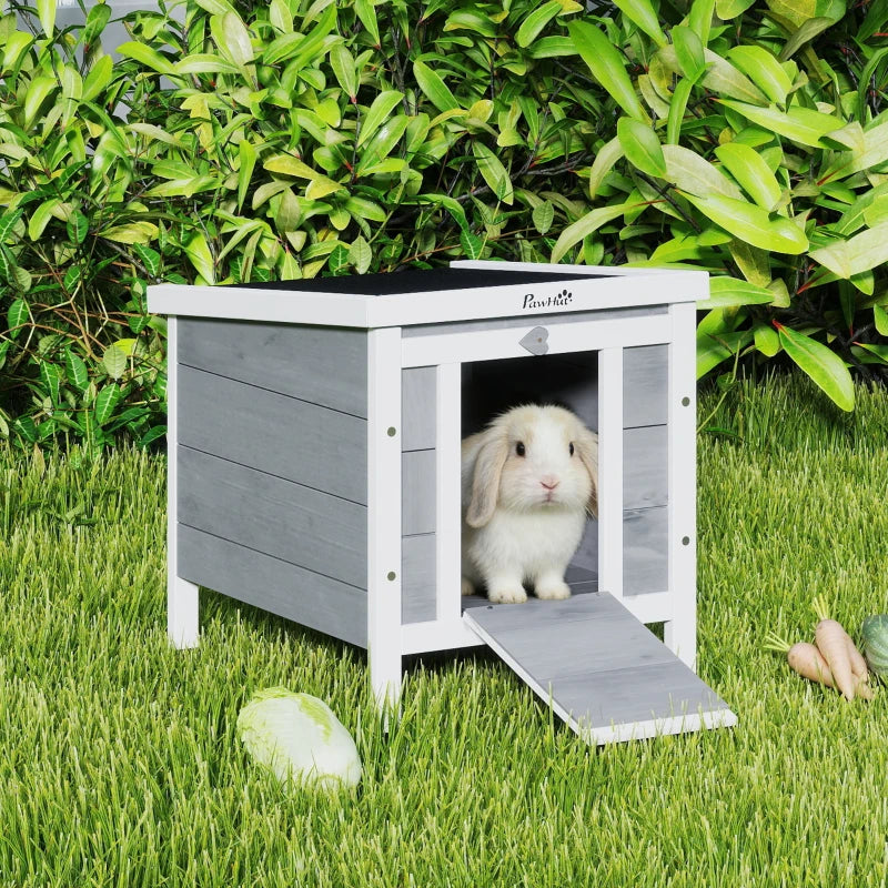 Wooden Rabbit Hutch Bunny Cage Outdoor Cat House Guinea Pig Cage Duck Shelter, Indoor Outdoor Use, 20"x16.5"x17", Grey