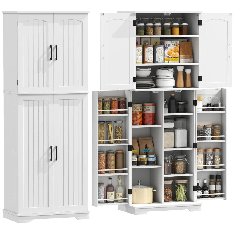 Tall Pantry Cabinet, 64" Storage Cabinet with Adjustable Shelves and 8 Door Spice Racks for Kitchen, Dining Room, White