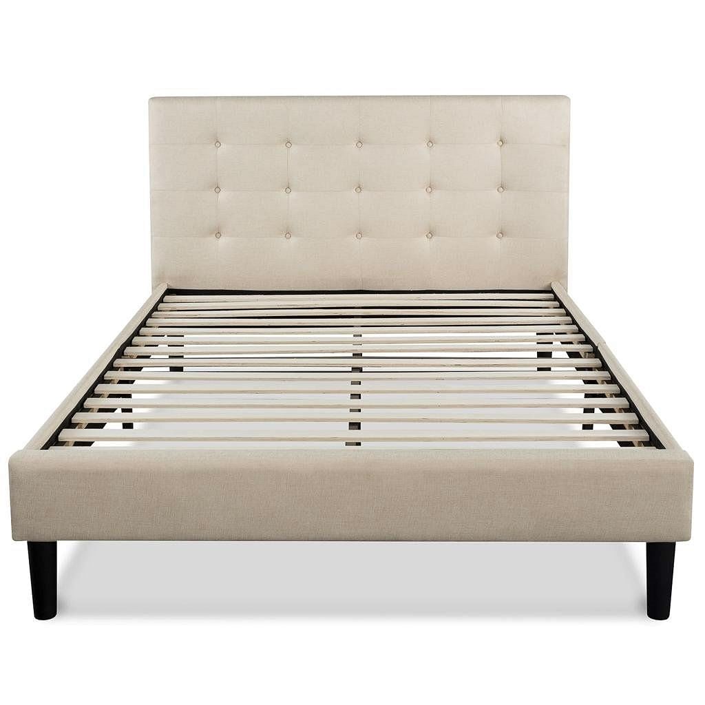 King size Upholstered Platform Bed Frame with Button Tufted Headboard in Taupe - Free Shipping