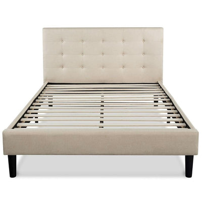 King size Upholstered Platform Bed Frame with Button Tufted Headboard in Taupe - Free Shipping 