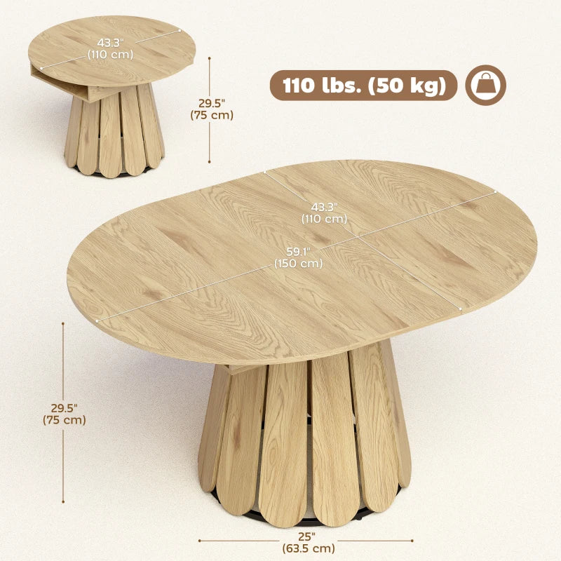 Extendable Dining Table, Round to Oval Convertible Kitchen Table with Storage Shelf for Dining Room, Natural