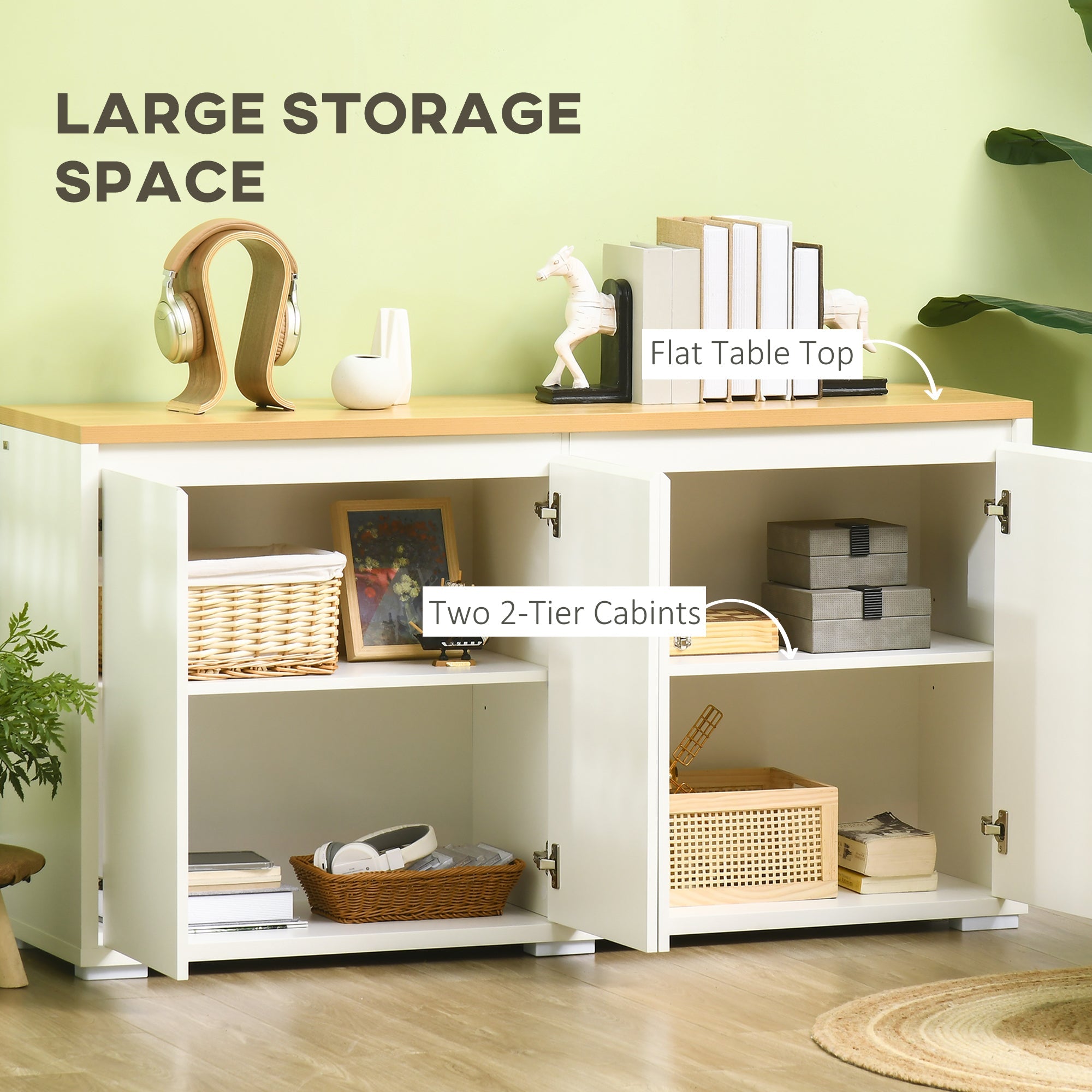 HOMCOM Adjustable White Buffet Cabinet: Sideboard with Double Door Cupboards for Customizable Living Room Storage 