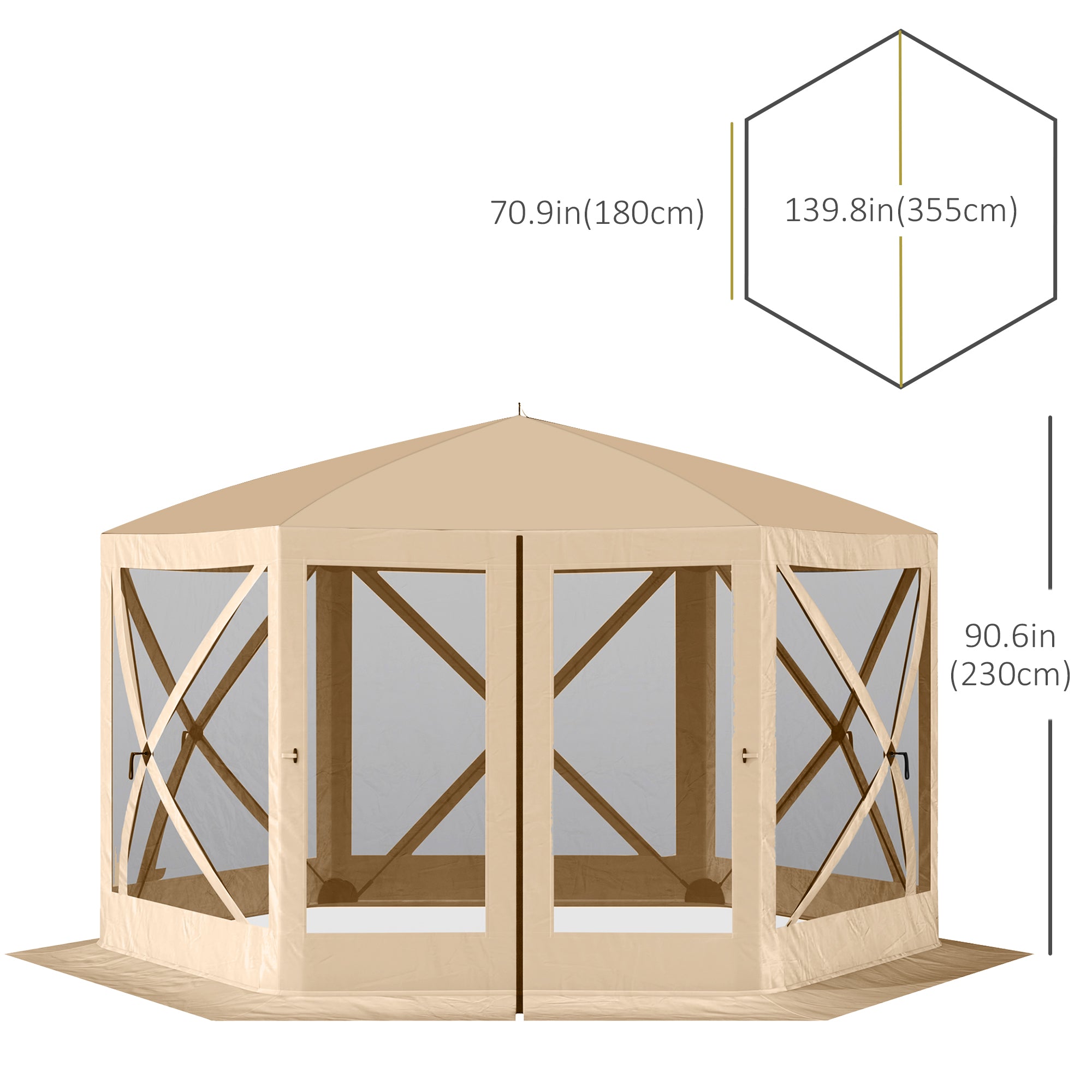 Outsunny Pop Up Screen Tent 12' Hexagon, Automatic Camping Shelter with Mesh Sidewalls, Outdoor Sun Shade 