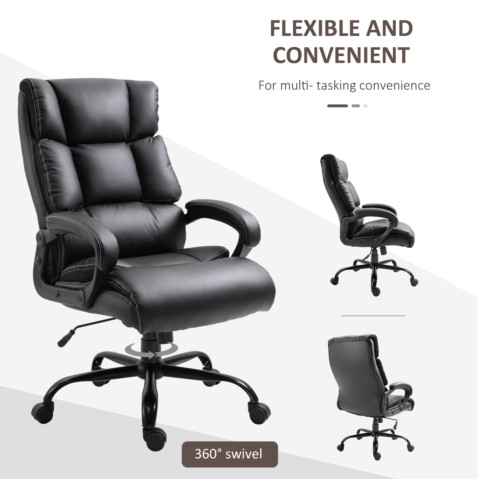 Vinsetto Ergonomic Office Chair Heavy Duty Tall Big Adjustable Height PU Leather Rocker Swivel Black 