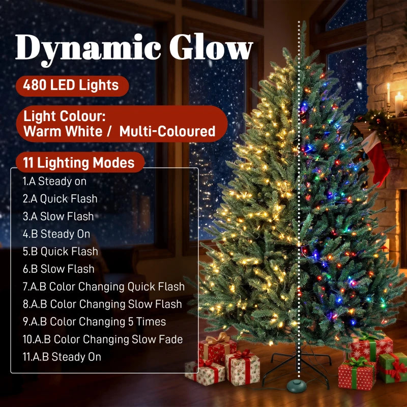 HOMCOM 6ft Prelit Christmas Tree, Colorado Blue Spruce, Easy Plug, Hinged Xmas Tree with Warm White & Multi-Color LED Lights