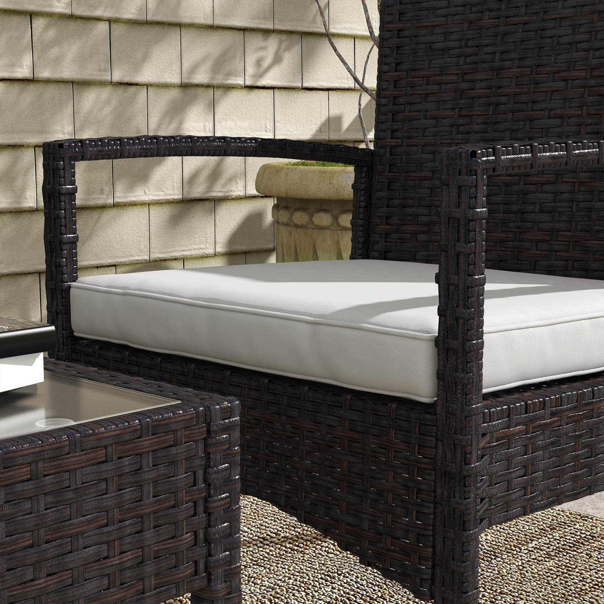 Outsunny 4-Piece Patio Furniture Set Loveseat Sofa Armchairs Glass Table Outdoor Wicker Conversation Set White 