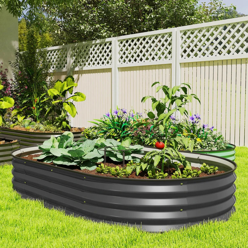 5' x 3' x 1' Large Outdoor Planter Box, Galvanized Raised Garden Bed with Metal Plant Stake, Dark Grey
