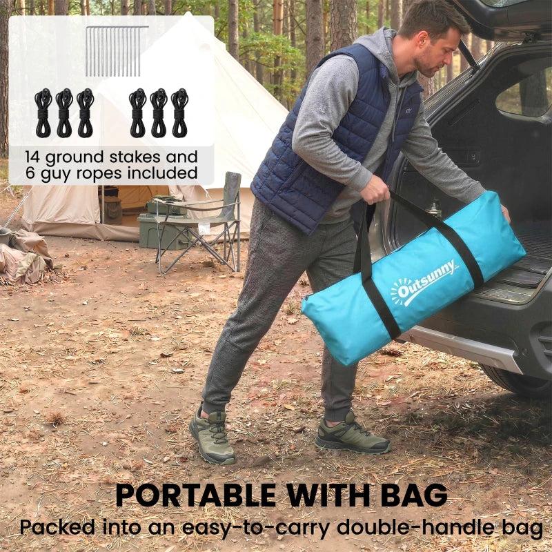 Outsunny 3-4 Person Camping Tent with 2 Rooms, 3000mm Waterproof Family Tunnel Tent with Carry Bag – Sky Blue