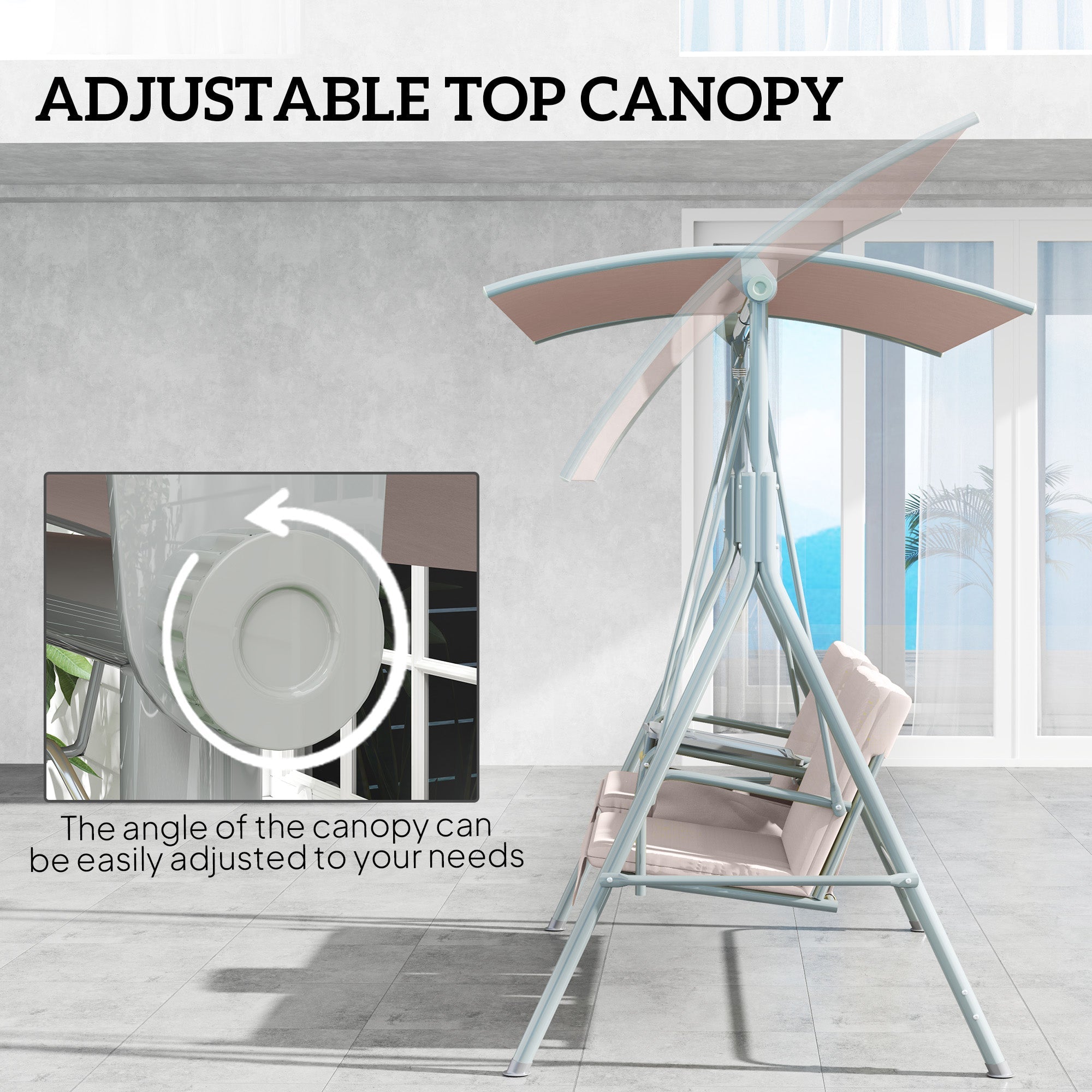 Outsunny Double Outdoor Swing Chair 2 Person Covered Swing Porch Swing w/ Pivot Table and Storage Console, Beige 
