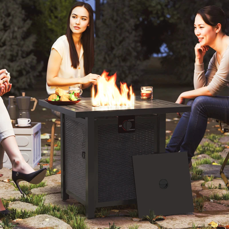 Square Gas Fire Pit Table, Smokeless Firepit with Cover, Black
