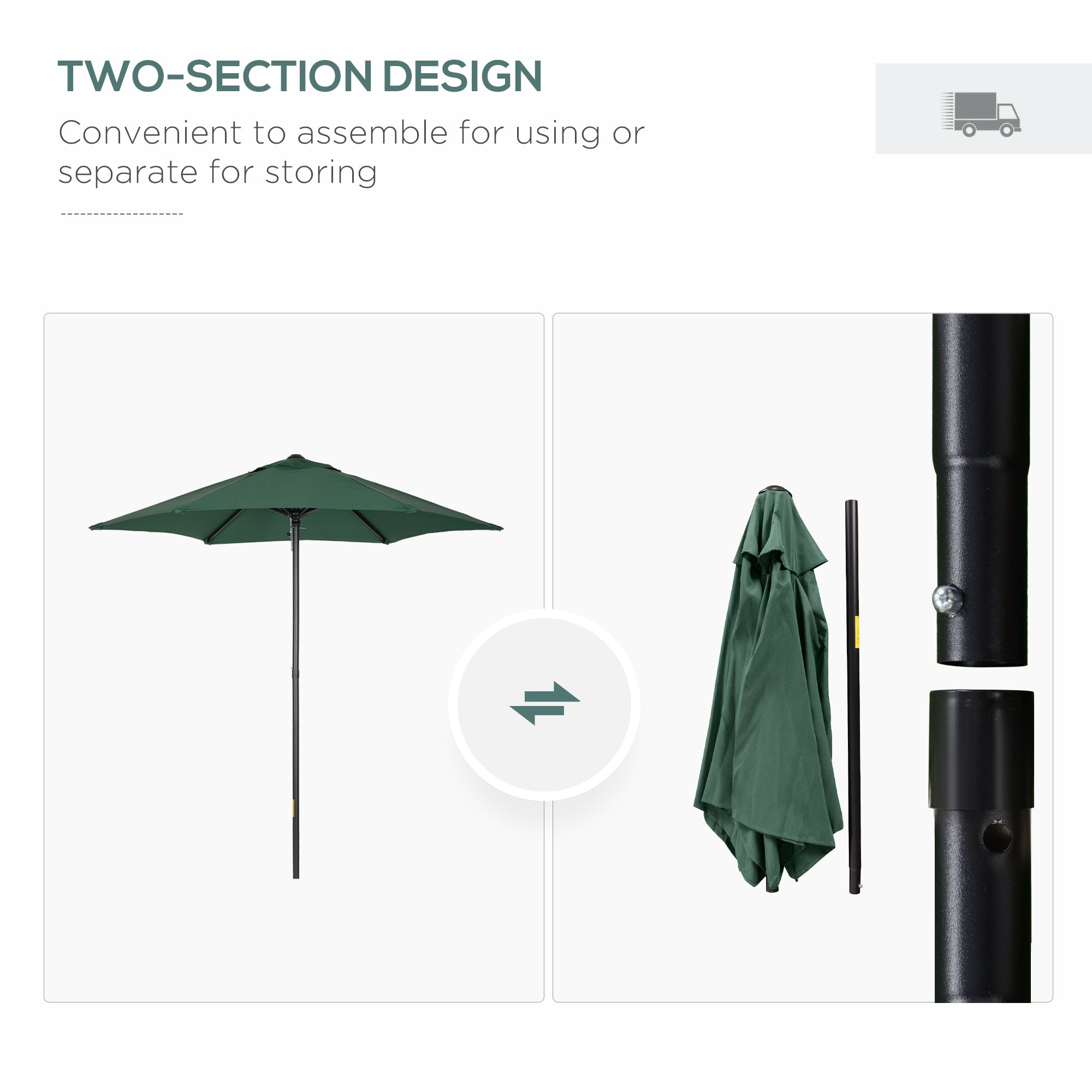 Outsunny 6.6FT Patio Umbrella, Outdoor Parasol with 6 Solid Ribs, Green 